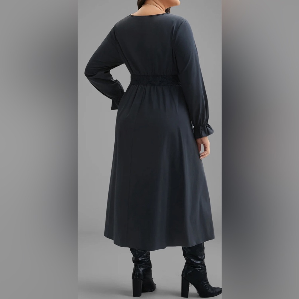 Bloomchic plaid belted cinched waist, long sleeve elastic ruffle wrist dress - Picture 5 of 11